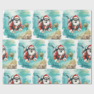 Papel De Presente Papai Noel de Mergulho Natal Subaquático