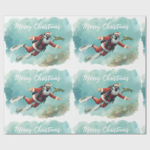 Papel De Presente Papai Noel de Mergulho no Natal Subaquático