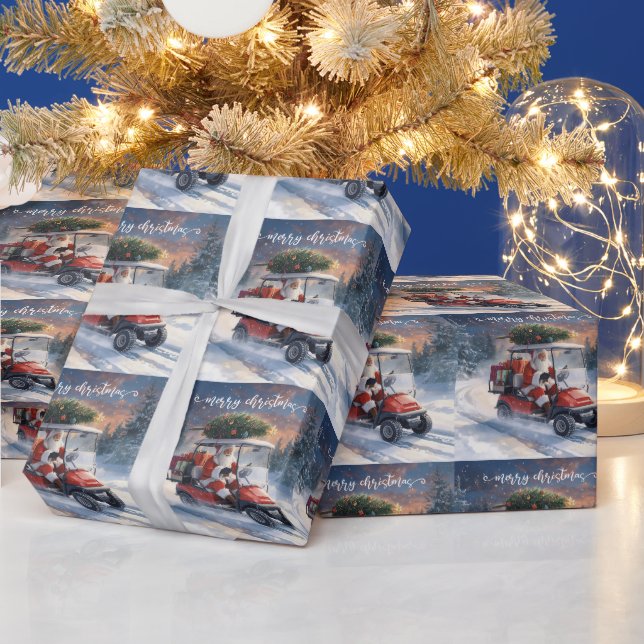 Papel De Presente Papai Noel de Natal de golfe andando de carrinho d (Feriados)