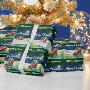 Papel De Presente Papai Noel de Natal de golfe andando de carrinho d