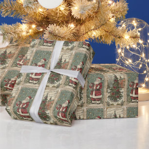 Papel De Presente Papai Noel De Natal E Uma Árvore De Natal
