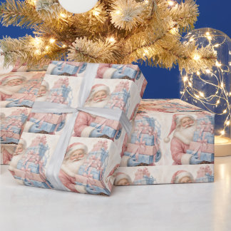 Papel De Presente Papai Noel de Natal Rosa Pastel com Presentes 
