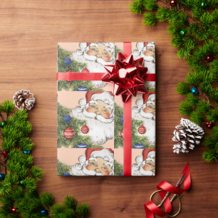 Papel De Presente Papai Noel de Natal Vintage com enfeites de árvore