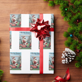 Papel De Presente Papai Noel de Óculos de Sol no Carrinho de Golfe É