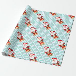 Papel De Presente Papai Noel de pijama vermelho segurando uma caneca