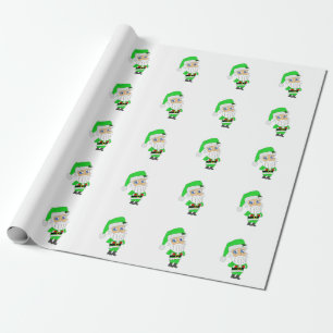 Papel De Presente Papai Noel de terno verde chibi