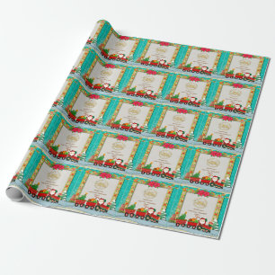 Papel De Presente Papai Noel de Trem com Presentes e Árvore de Natal