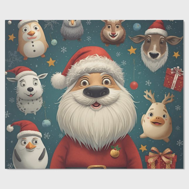 Papel De Presente Papai Noel do Natal Animal (Aberto)