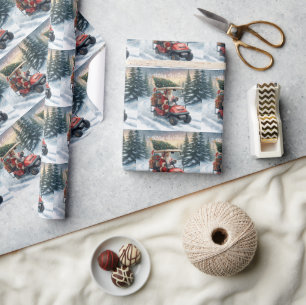 Papel De Presente Papai Noel do Natal de golfe andando de carrinho d