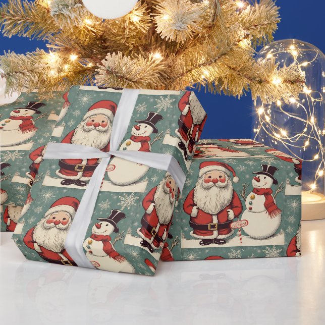 Papel De Presente Papai Noel do Natal e Boneco de Neve  (Feriados)