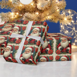 Papel De Presente Papai Noel do Natal, Flores de Poinsettia Vermelha