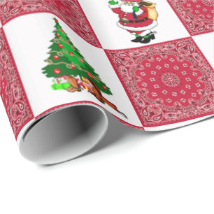 Papel De Presente Papai noel do vaqueiro com impressão vermelho do