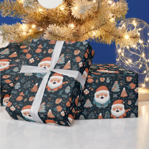 Papel De Presente Papai Noel e Árvores de Natal