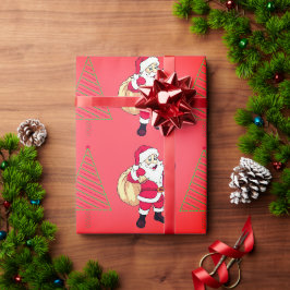 Papel De Presente Papai Noel e Árvores de Natal