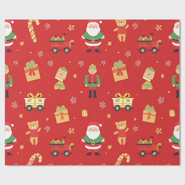 Papel De Presente Papai Noel e Brinquedos de Natal para Crianças 30  (Aberto)