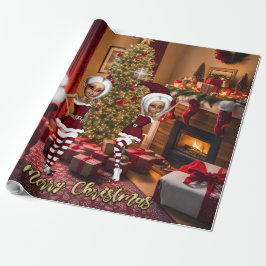 Papel De Presente Papai Noel e Elfos depois do trabalho.