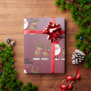 Papel De Presente Papai Noel e Reindeer - Fofo de Natal