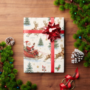 Papel De Presente Papai Noel e Rena de Aquarela Natal 