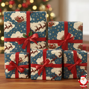 Papel De Presente Papai Noel e Rena Vintage Clássico dos Anos 1940