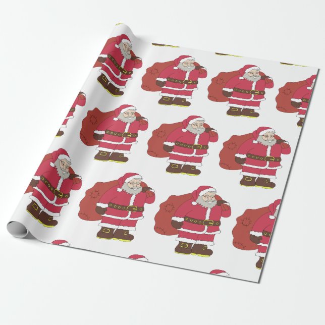 Papel De Presente Papai Noel em vermelho com saco de presentes e ócu (Desenrolado)