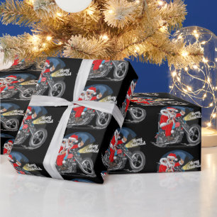 Papel De Presente Papai Noel engraçado de cigarro e moto de Natal