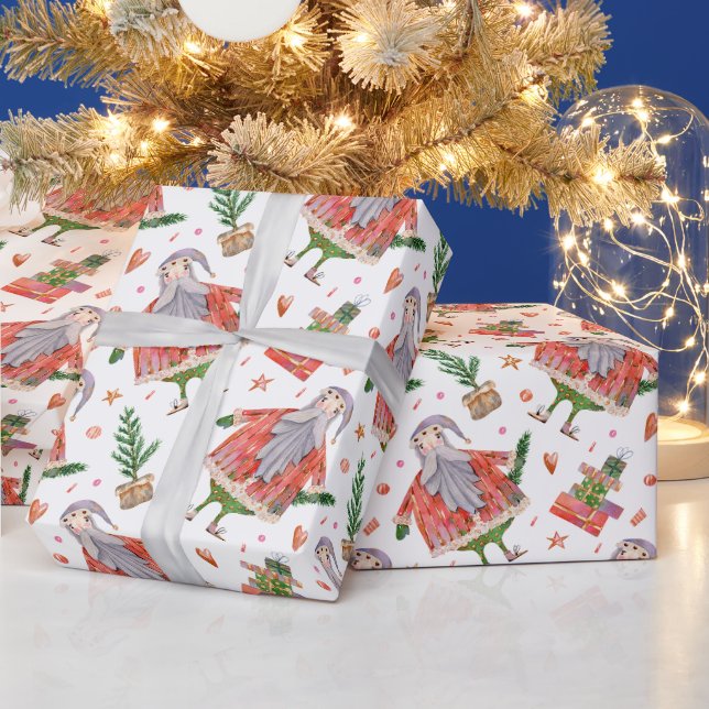 Papel De Presente Papai Noel engraçado e árvores de Natal  (Feriados)