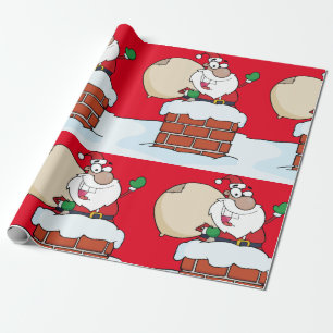 Papel De Presente Papai Noel engraçado na chaminé