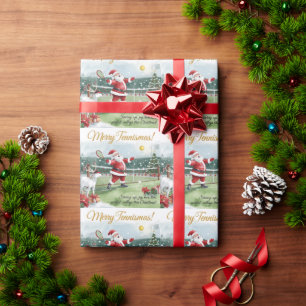 Papel De Presente Papai Noel está jogando tênis Férias de Natal