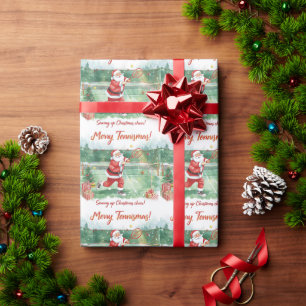 Papel De Presente Papai Noel está jogando tênis Férias de Natal