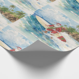 Papel De Presente Papai Noel está Surfando Férias de Natal