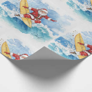 Papel De Presente Papai Noel está Surfando no Feriado de Natal