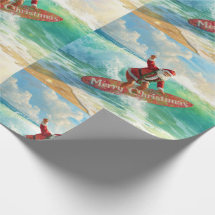 Papel De Presente Papai Noel está Surfando no Feriado de Natal