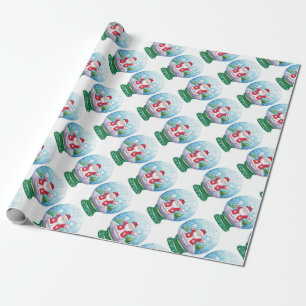 Papel De Presente Papai Noel, Estrela e Pássaro Fofo em Globo de Nev