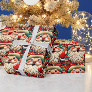 Papel De Presente Papai Noel Festivo com Cores Vibrantes e Brinquedo