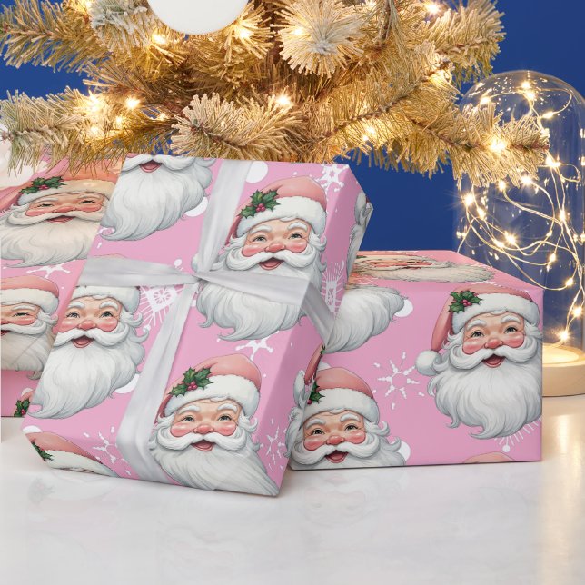 Papel De Presente Papai Noel Fofo Flocos de Neve Rosa de Natal (Feriados)