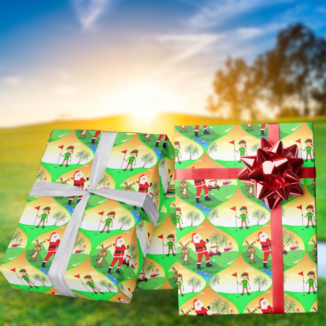 Papel De Presente Papai Noel Jogando Golfe na Flórida Natal Ogee (Golfers in your life will get a kick out of this Santa Playing Golf In Florida!)