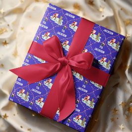 Papel De Presente Papai Noel Jogando Hóquei no Gelo Natal Personaliz