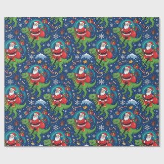 Papel De Presente Papai Noel montado em um Dinossauro Design de Nata