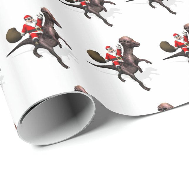 Papel De Presente Papai Noel montado num Pachyosaurus (Ponta do rolo)