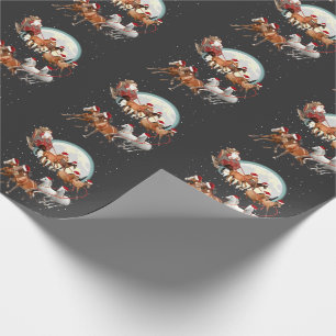 Papel De Presente Papai Noel montando cavalos, trenó equestre