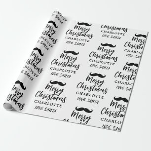 Papel De Presente Papai Noel Mustache Personalizado Natal Branco
