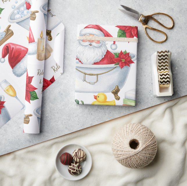 Papel De Presente Papai Noel na banheira de spa temática de Natal (Artesanato)
