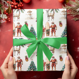 Papel De Presente Papai Noel na Praia de Natal Tropical