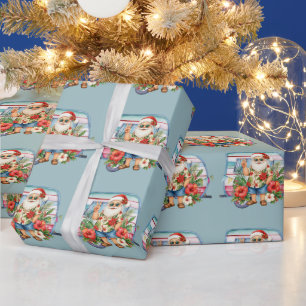 Papel De Presente Papai Noel na Praia do Havaí para o Natal