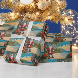 Papel De Presente Papai Noel na praia tropical