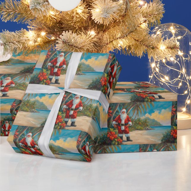 Papel De Presente Papai Noel na praia tropical (Feriados)