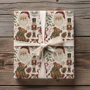 Papel De Presente Papai Noel Natal Antigo Esmagador de Nozes Urso de