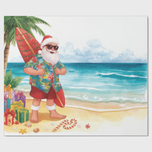Papel De Presente Papai Noel Natal em julho na praia surfista