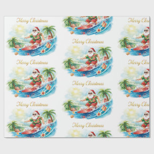 Papel De Presente Papai Noel Natal em julho na praia surfista