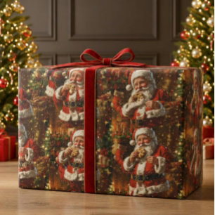 Papel De Presente Papai Noel Natal Vintage